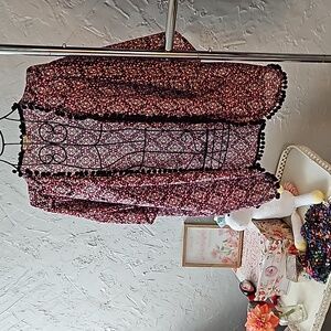 Eyeshadow Floral pompom detail shrug. Size Large.